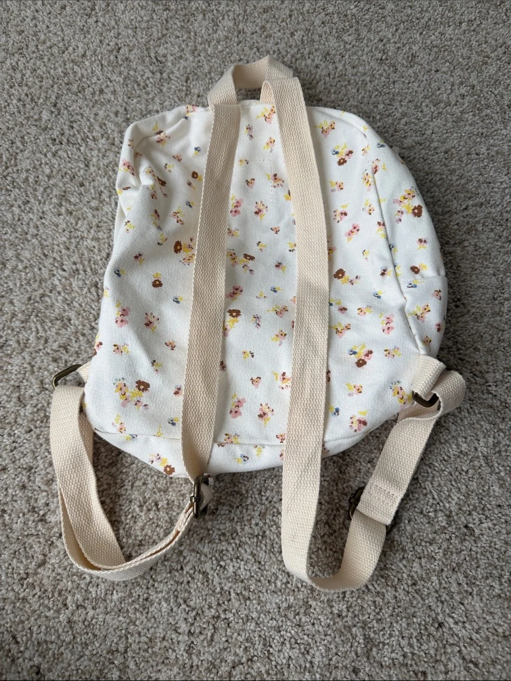 Billabong Cream Floral Canvas Mini Backpack with Tan Straps